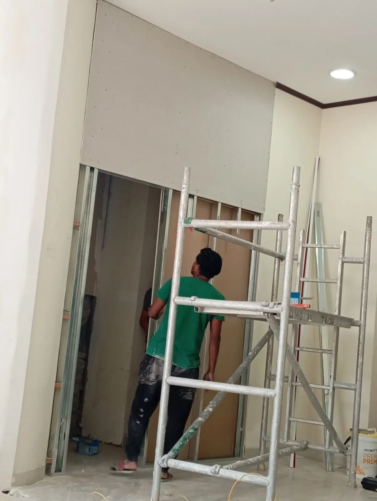 Steam room partition under construction on site